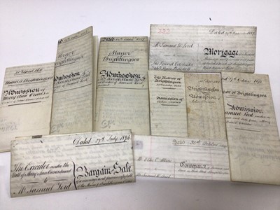 Lot 807 - Indentures 19th  Century (x18) and 20th century (x 15) relating to Brightlingsea, Essex.  Selection including Mortgages, Admissions, Reconnveyances etc