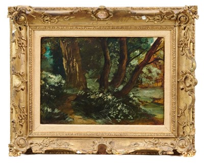 Lot 1153 - Circle of John Constable oil on oak panel - The Dell, labels verso stating it was purchased from Clifford Constable