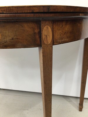 Lot 85 - George III mahogany and tulipwood crossbanded Demi-lune card table