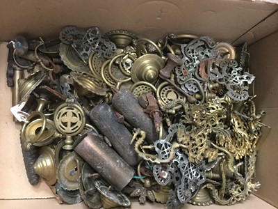 Lot 28 - One box containing a quantity of antique brass furniture fittings