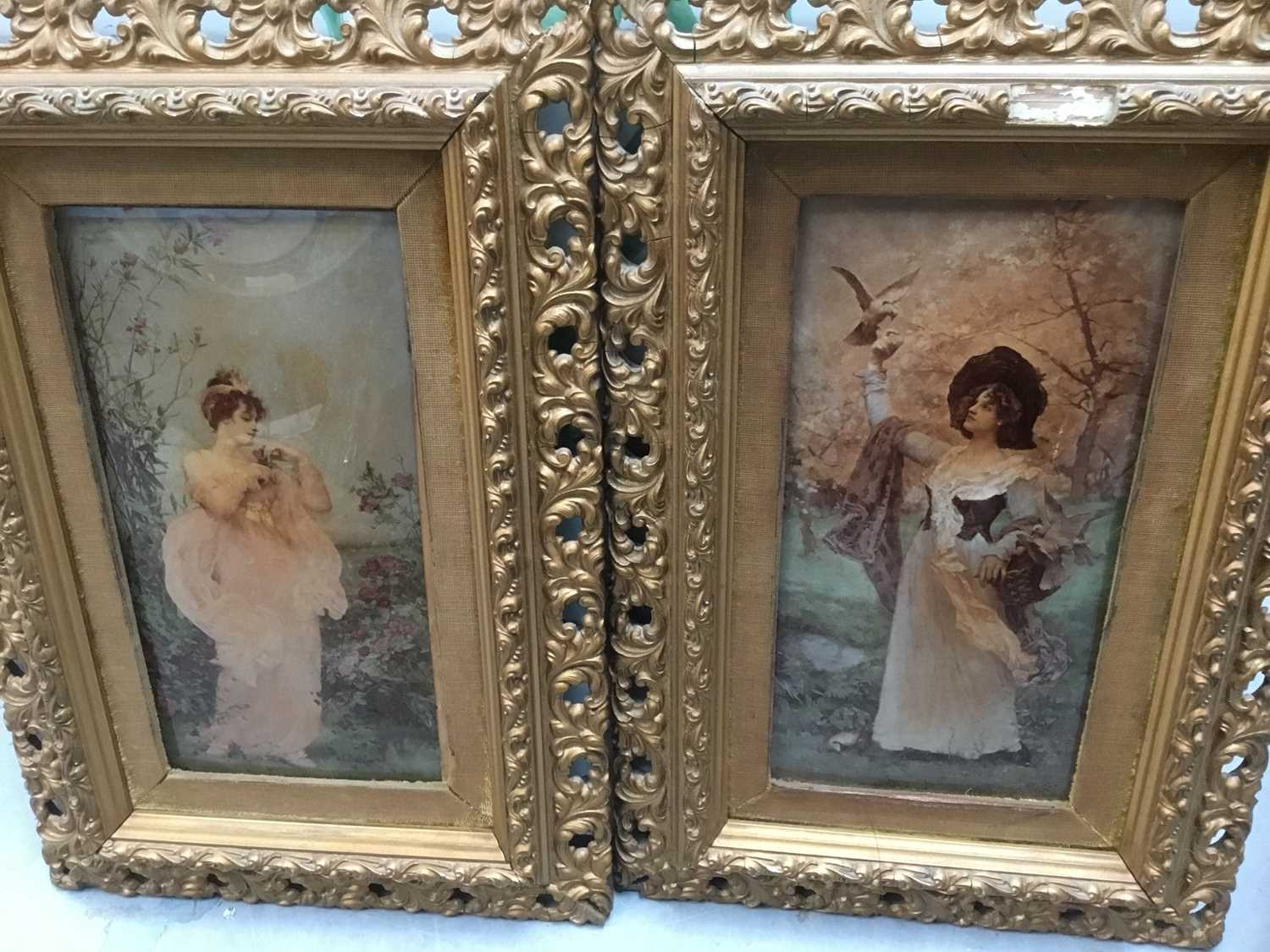 Lot 277 - Pair of Edwardian coloured cystoleum prints, together with a limited edition print by Graham Rust and another limited edition print