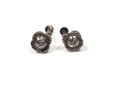 Lot 560 - Pair Georg Jensen silver flower head screw back earrings, signed and numbered 89
