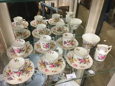 Lot 32 - Royal Crown Derby six person coffee set with floral decoration