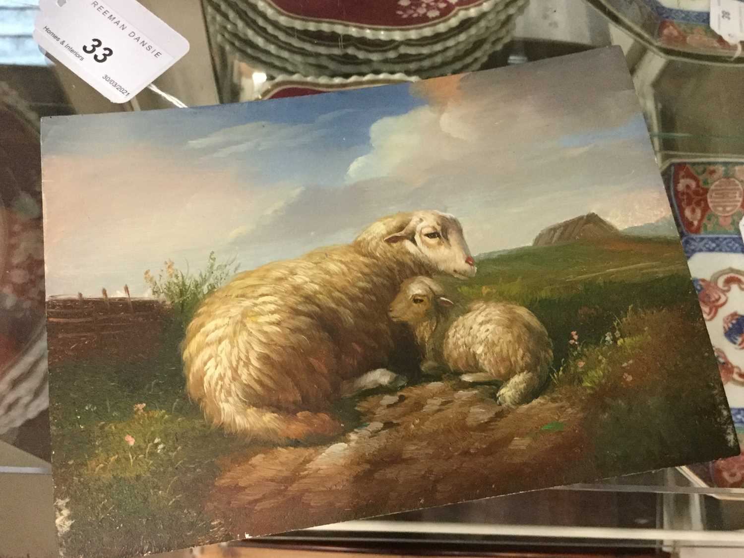 Lot 33 - English School oil on board of a Ewe and her lamb
