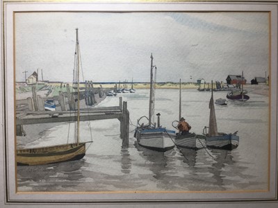 Lot 67 - 20th Century English School water colour study of boats on an Estuary, signed Valliany, inscribed verso 'Best Wishes from Mrs Valliany & E. Villiany Christmas 1939'