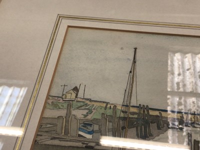 Lot 67 - 20th Century English School water colour study of boats on an Estuary, signed Valliany, inscribed verso 'Best Wishes from Mrs Valliany & E. Villiany Christmas 1939'