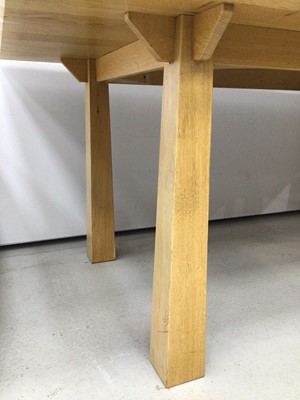 Lot 184 - Good quality light oak dining table on square taper legs, 200cm x 95cm, 75cm high