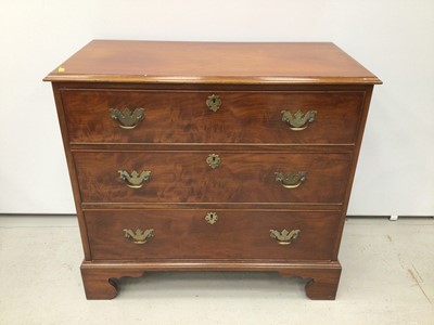 Lot 192 - Nineteenth century mahogany chest of three long graduated drawers on bracket feet, 82cm wide, 42cm deep, 76cm high