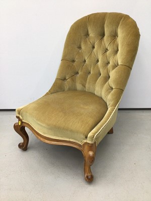 Lot 207 - Victorian nursing chair with buttoned upholstery on cabriole front legs