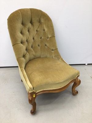 Lot 207 - Victorian nursing chair with buttoned upholstery on cabriole front legs