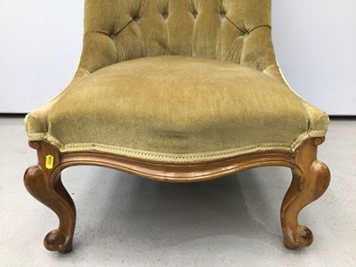 Lot 207 - Victorian nursing chair with buttoned upholstery on cabriole front legs