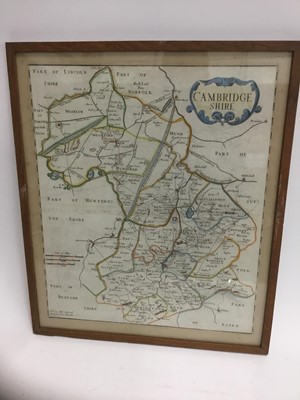 Lot 288 - Sutton Nicholls, late 17th century hand coloured engraved map of Cambridgeshire, dared 1695, trimmed to margins, 41 x 34cm in glazed frame
