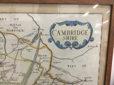 Lot 288 - Sutton Nicholls, late 17th century hand coloured engraved map of Cambridgeshire, dared 1695, trimmed to margins, 41 x 34cm in glazed frame