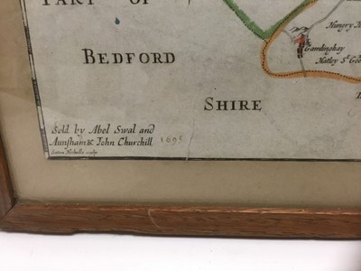 Lot 288 - Sutton Nicholls, late 17th century hand coloured engraved map of Cambridgeshire, dared 1695, trimmed to margins, 41 x 34cm in glazed frame