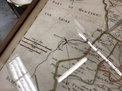 Lot 288 - Sutton Nicholls, late 17th century hand coloured engraved map of Cambridgeshire, dared 1695, trimmed to margins, 41 x 34cm in glazed frame