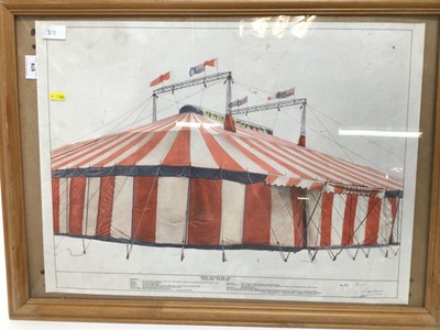 Lot 878 - Four framed and glazed circus pictures including black and white Billy Smart's Circus and reproduction Taddy's Circus Cigarette cards.