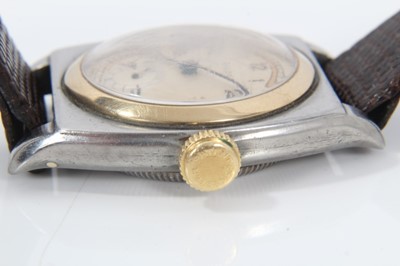 Lot 551 - A gentleman's vintage Oyster Rolex wristwatch in stainless steel case with yellow metal bezel, the back of the case numbered 1573
