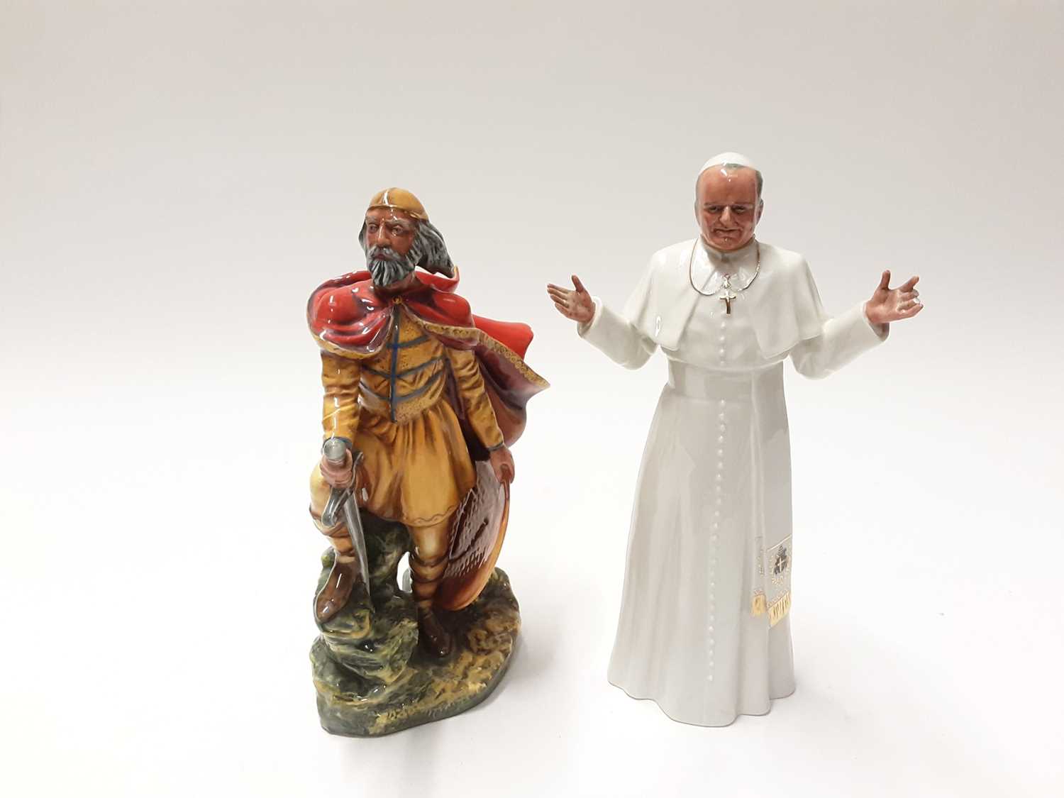 Lot 158 - Two Royal Doulton figures - Alfred The Great HN3821 and His Holiness Pope John Paul II HN2888