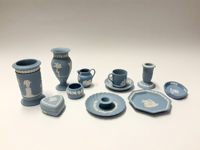 Lot 221 - Selection of Wedgwood Jasperware including vases, heart shaped trinket box etc