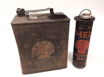 Lot 1232 - Vintage Shell fuel can, together with a Pratts fuel can and a 1960's Castrol Lubrication chart (3)