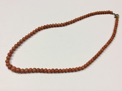 Lot 604 - Old coral graduated bead necklace, 43cm