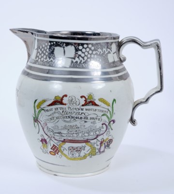 Lot 102 - Pearlware and silver lustre harvest jug, inscribed 'Joseph Whitelegg 1814'
