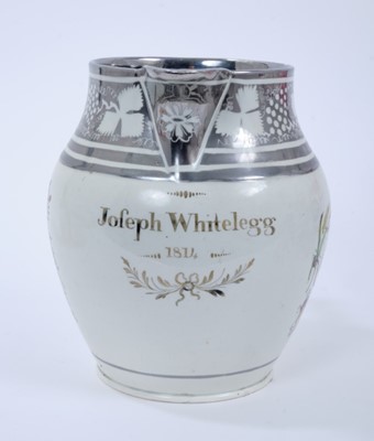 Lot 102 - Pearlware and silver lustre harvest jug, inscribed 'Joseph Whitelegg 1814'