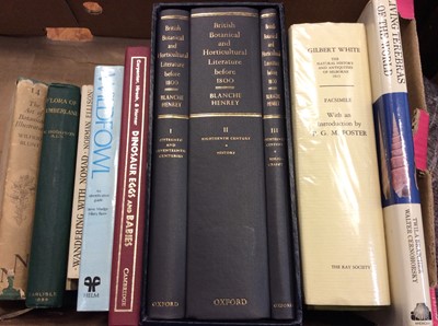 Lot 859 - Two boxes of books, including bibliography and ornithology, including Blanche Henry, 3 Vols in 1, British Botanical Horticultural Literature pre. 1800, Flora of Cumberland, Dinosaur eggs and babies...