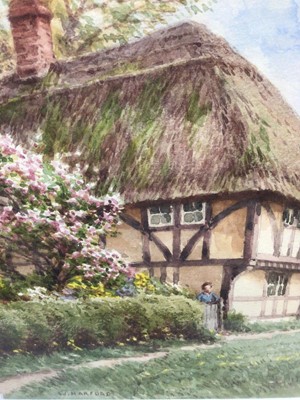 Lot 43 - William Harford watercolour- cottage scene, signed, glazed frame, 17 x 13cm