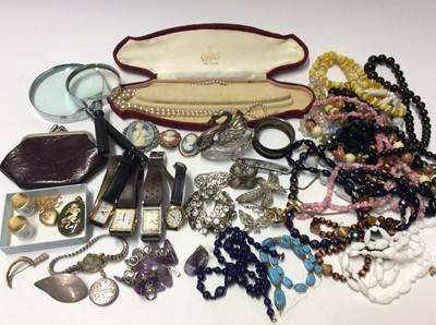Lot 613 - Group vintage costume jewellery, silver, wristwatches and bijouterie
