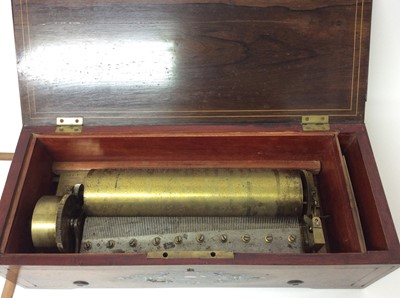 Lot 1126 - Good quality 19th century Swiss music box by Eugene Bornand, signed and numbered 3761, in rosewood case with brass inlay, large winding key and small lock key. Lunch of the comb 33cm, length of the...