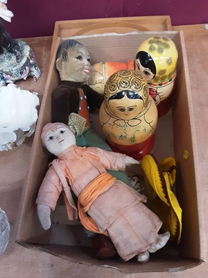 Lot 654 - Assorted dolls and toys including Norah Wellings, Russian dolls, bagatelle board etc