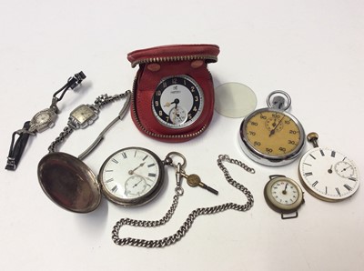 Lot 618 - Victorian silver cased full hunter pocket watch with movement signed J. Frehrenbach, Bishop Stortford, on silver watch chain, together with other watches