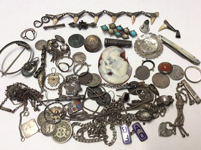 Lot 624 - Group silver and white metal jewllery parts and bijouterie
