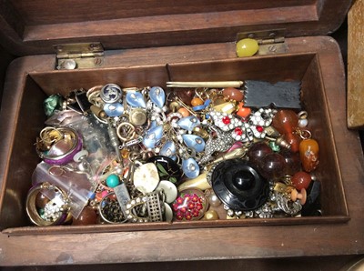 Lot 339 - Quantity costume jewellery, jewellery parts, beads, wooden collectors cabinet and bijouterie