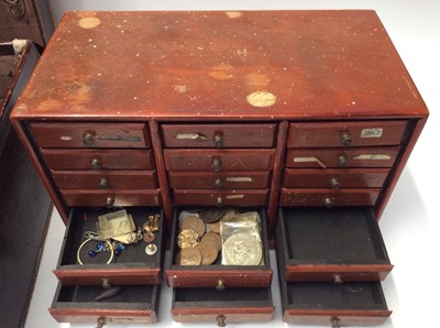 Lot 339 - Quantity costume jewellery, jewellery parts, beads, wooden collectors cabinet and bijouterie