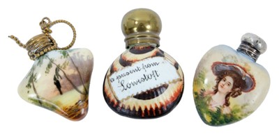 Lot 714 - Novelty scent bottle, two other decorated scent bottles