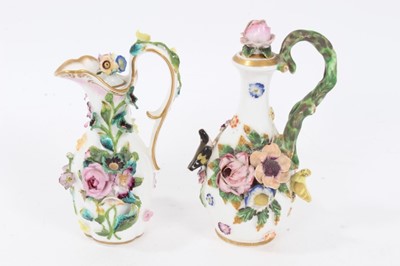 Lot 713 - Two mid 19th century Coalbrokedale floral encrusted scent bottles