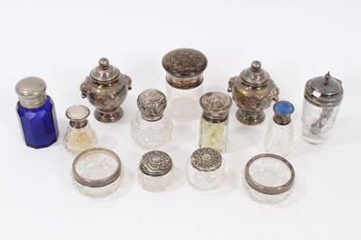 Lot 719 - Pair of Japanese silver plate miniature urns and covers, together with small group of silver lidded scents and containers