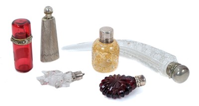 Lot 726 - Collection of six silver mounted scent bottles