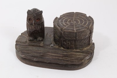 Lot 730 - Black Forest style carved inkstand together with two snuff boxes, another box and small collection of gaming counters.