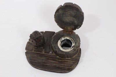 Lot 730 - Black Forest style carved inkstand together with two snuff boxes, another box and small collection of gaming counters.