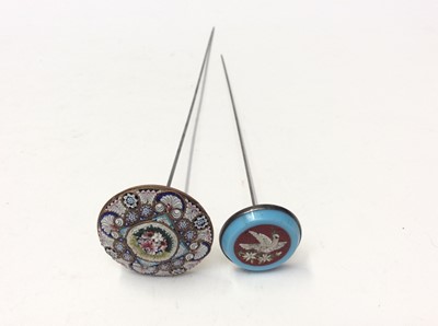 Lot 634 - Two micro mosaic hat pins