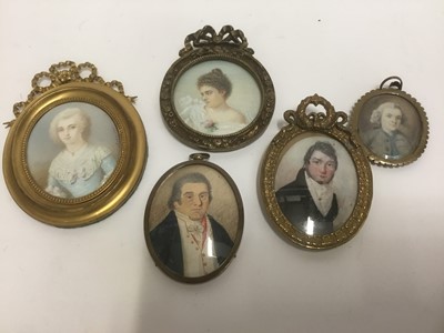 Lot 735 - Late 18th century portrait miniature on ivory together with four other miniatures