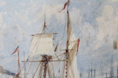 Lot 738 - Mid 19th century marine watercolour in period glazed maple frame