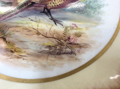 Lot 79 - Good quality English porcelain comport with hand painted scene depicting a cock and a hen Pheasant, signed E.J. Gahnett