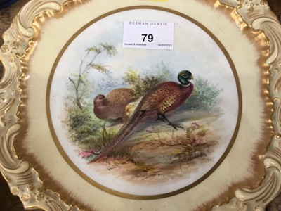 Lot 79 - Good quality English porcelain comport with hand painted scene depicting a cock and a hen Pheasant, signed E.J. Gahnett