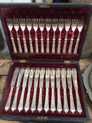 Lot 83 - Victorian carving set with stag horn handles in fitted case together with a quantity of assorted flatware loose and in cases (qty)