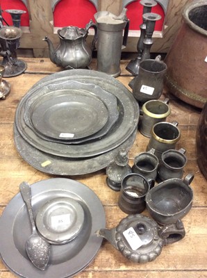 Lot 85 - Collection of antique pewter ware to include, plates, goblets and other items