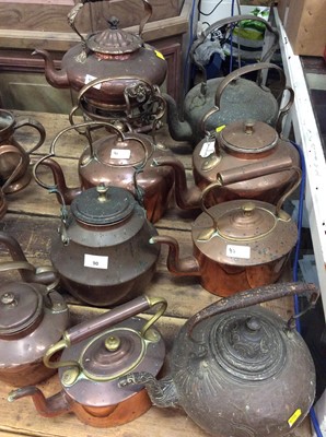 Lot 90 - Group of antique copper kettles and copper spirit kettles (qty)